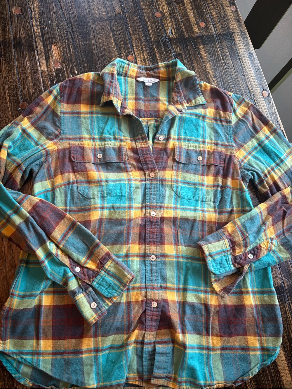 Signature LL Bean Plaid Button-Down Shirt in Turquoise, Brown & Yellow